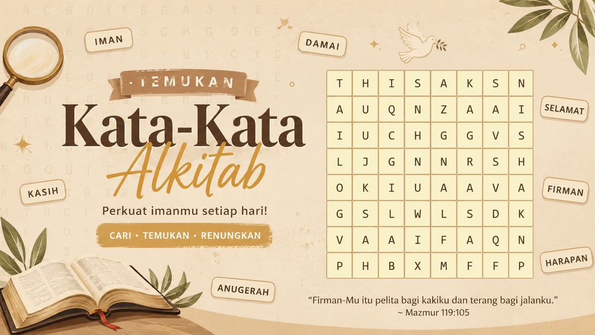 Game cari kata bertema Alkitab untuk menemukan kata-kata tersembunyi